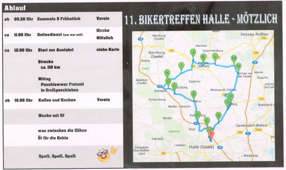 Tourenplan Bikertreffen April 2016 in Mötzlich